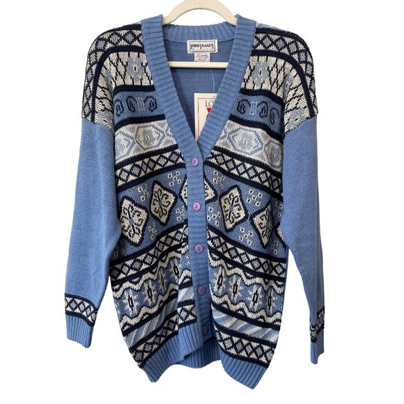 Vintage 90s Lord Isaacs Cardigan Size Medium Button Up Fair Isle Deadstock NEW - Picture 1 of 7